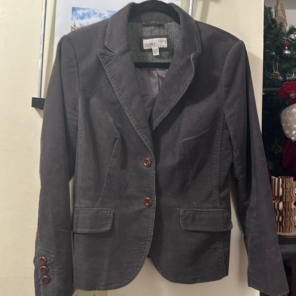 Esprit women blazer size US10, EU 40, gray color, corduroy.